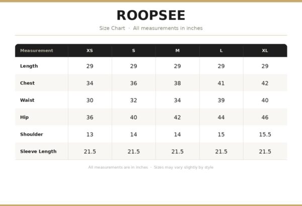 Roopsee Urooj Size Chart Roopsee Urooj Size Chart